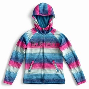 Burton Fleece Lined Zip Hoodie Jacket Ski Snowboard Layer Teal Pink Stripes M